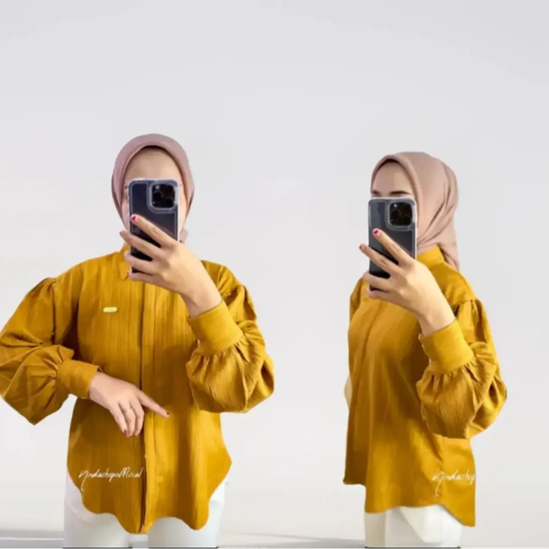 ERIZ GALLERY - Blouse Lengan Balon Baby Crush Muslim Panjang Wanita Kancing Baju Atasan Oversize Crinkle Airflow