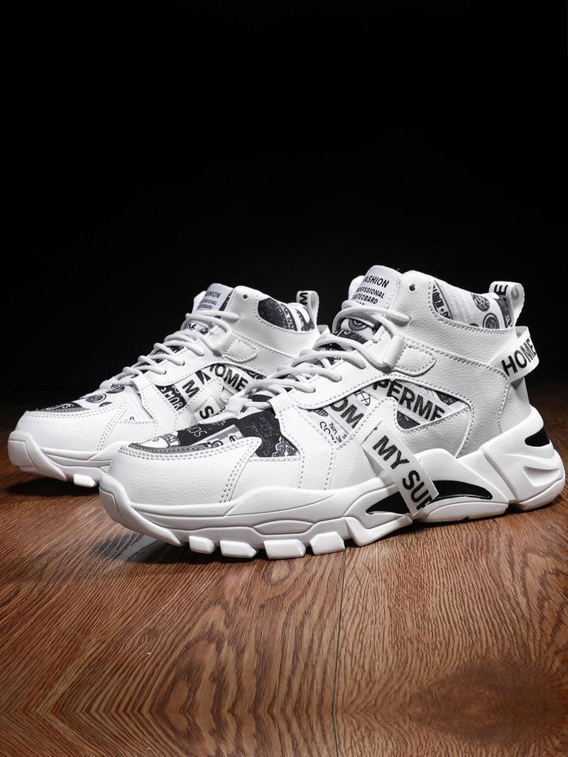 Product Introduction of Men's Fashion Casual Letter Design Patchwork Lace up Chunky Sneakers, Lightweight Breathable Comfortable Sports Running Shoes for Daily Wear 17