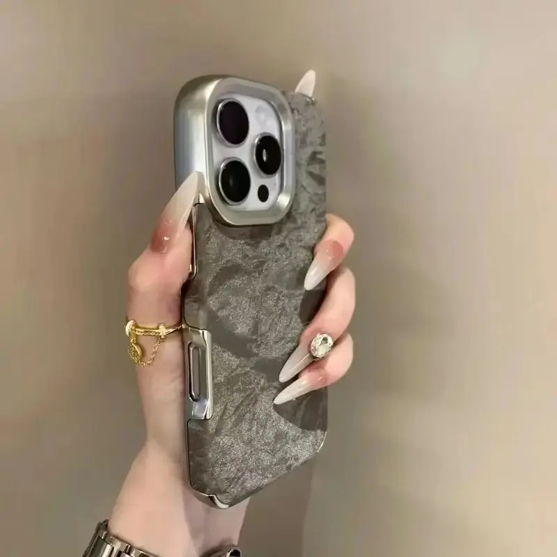 Trendy Flannel Phone Case For iPhone 16 pro max 15 Pro 14 13 12 11 Snow Mountain Texture Luxury Shockproof Anti slip Soft Cover