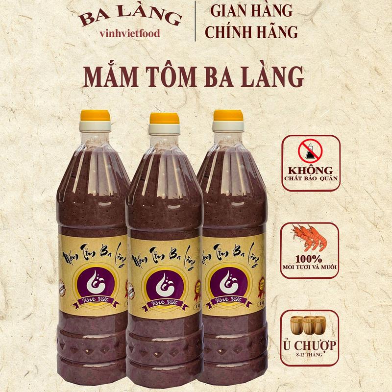 Mắm Tôm Ba Làng Thanh Hóa 1 lit chai nhựa 3 Chai Gia Vị