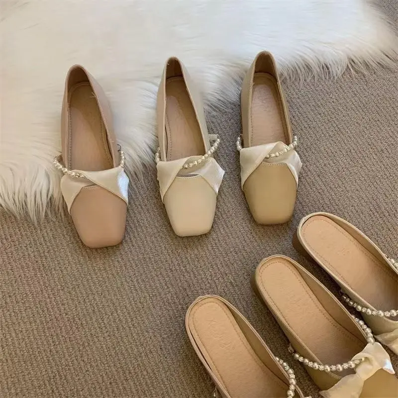 Giày Mary Jane dành cho nữ, Bộ sưu tập mùa Lò Xo và mùa thu mới, Thời trang, Cắt nông, Thiết kế ngọc trai, Ngoại Cỡ, với giày cao gót váy, kiểu lười, Gommino, 2025