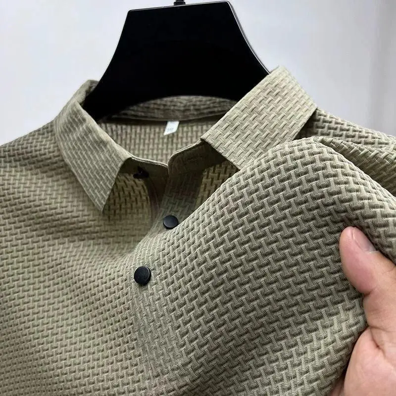 Áo Polo Lụa Lạnh Hàng Mới Về, ngắn Tay, Dành Cho Nam Giới, Mặc Mùa Hè, Mỏng Vừa Vặn, Cao Cổ, Thích Hợp Mặc Công Sở
