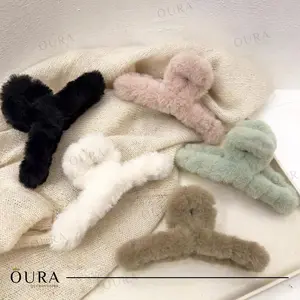 Jepit Rambut Bulu Jedai Korea Jumbo Korean Aesthetic Fluffy Fur Hair Claw PREMIUM
