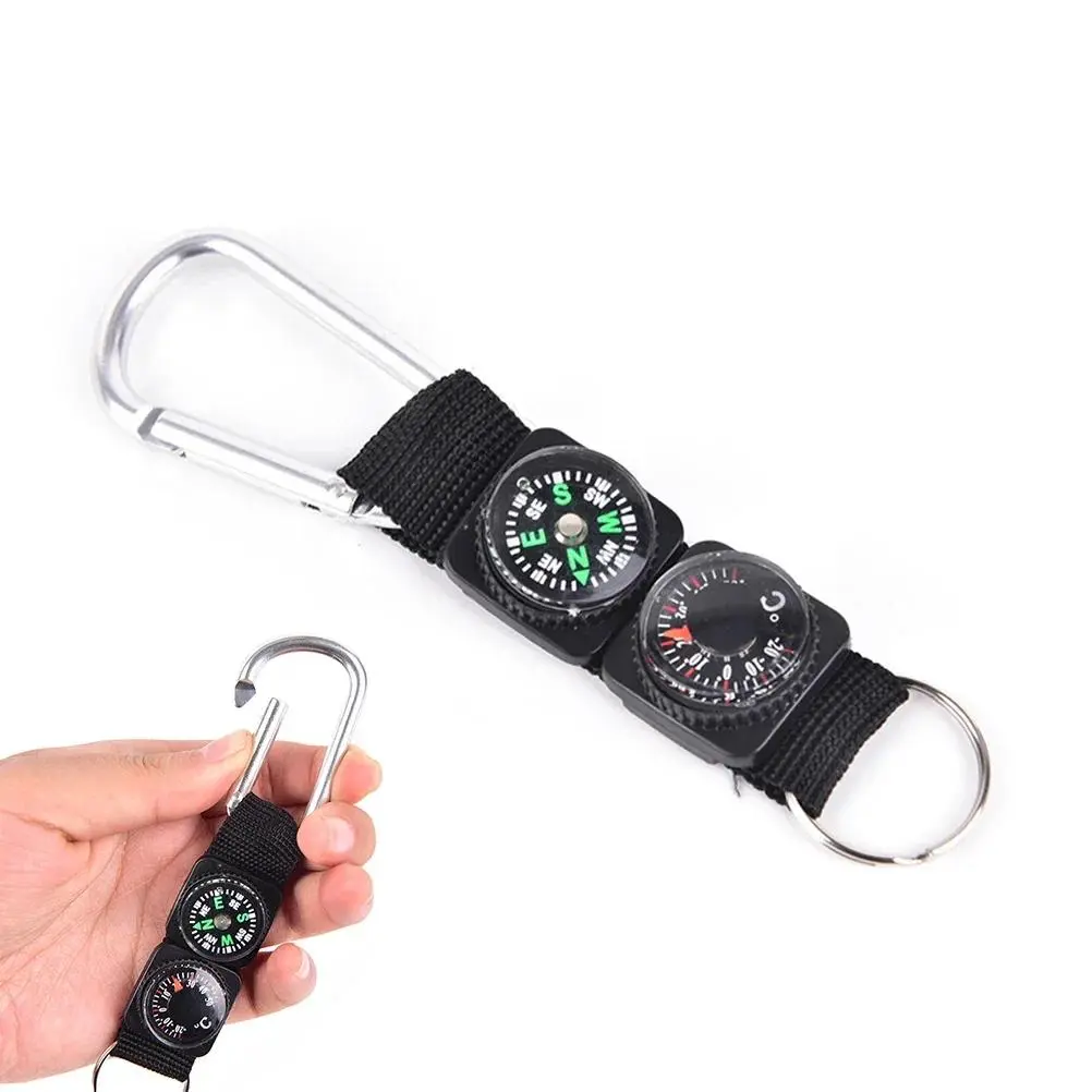 Multifunction Compass for Camping Climbing Hiking Mini Carabiner Keychain Compass Thermometer Hanger Key Ring Hook Outdoor Tools
