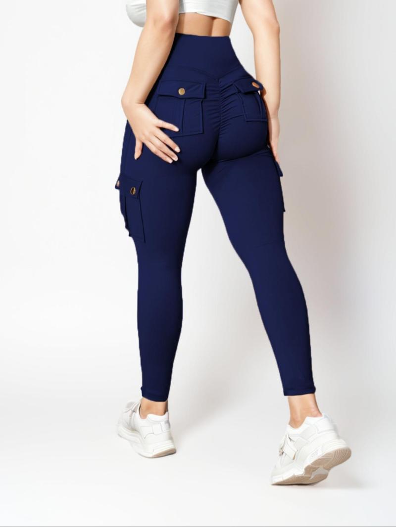 Product Introduction of Women's Solid High Waist Pocket Sports Outdoor Pants, Casual Comfy Breathable Skinny Pants for Yoga Gym Workout, Ladies Sportswear for All Seasons 3