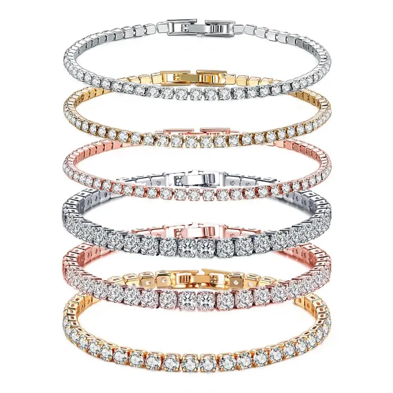 New Sterling Silver Hip Hop Fashion Women's Tennis Bracelet Rose Gold Shining Cubic zirconia Bracelet Wedding Jewelry Gift