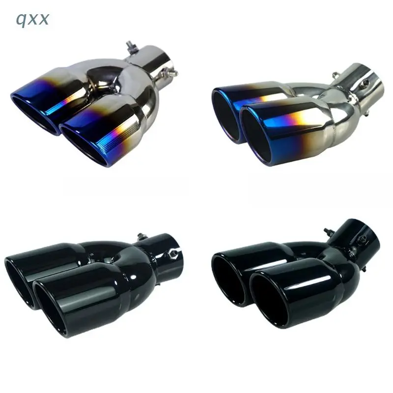 QX Car Exhaust Pipe Muffler Tail Pipe Double Outlet Tailpipe Universal Stainless Steel Dual Rear Noise Canceller