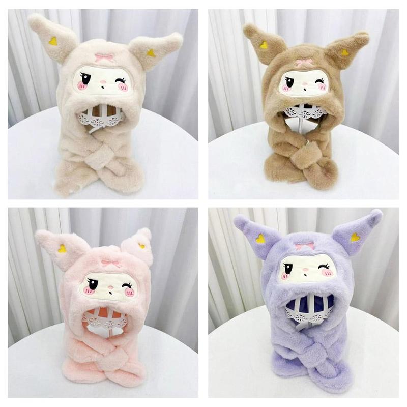 Product Introduction of Mũ Trẻ Em Kuromi, Thiết Kế Hoạt Hình Dễ Thương, Bộ Lông Cừu Ấm Áp, Mũ Ngoài Trời, Mảnh Khăn Quàng Cổ, Mới Mùa Đông, N2L3 17