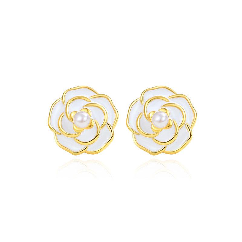 Product Introduction of S925 Silver Camellia Stud Earrings, Women's Fresh Floral Earrings 7