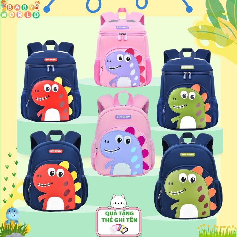 TẶNG THẺ TÊN Balo cho bé trai bé gái đi học mẫu giáo mầm non ZM BABY hình khủng long dễ thương siêu nhẹ 350gram có dây chống thất lạc Túi