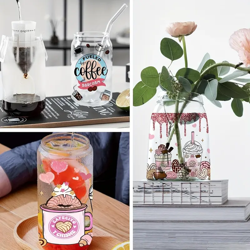Cartoon Animal Pattern Cup Wraps, Waterproof Self-adhesive Transfer Sticker, DIY Decoration Supplies for Glass Jar Water Bottle Cup 8