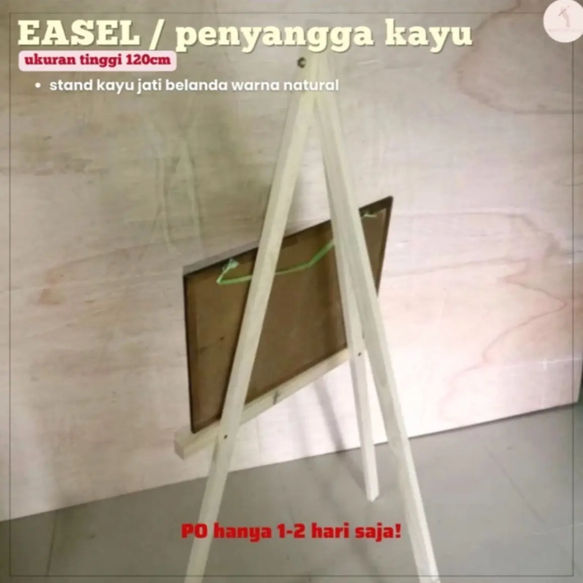 Stand / Easel Penyangga Kayu 120cm warna Natural (Stand flowerbox / Lukisan / Pigura)