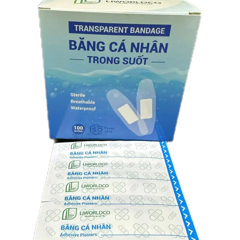 Băng dính cá nhân trong suốt hộp 100 miếng bản nhỏ 1,9x6,0cm không thấm nước dán chắc thông thoáng dùng trong sơ cứu sinh hoạt hằng ngày. 4
