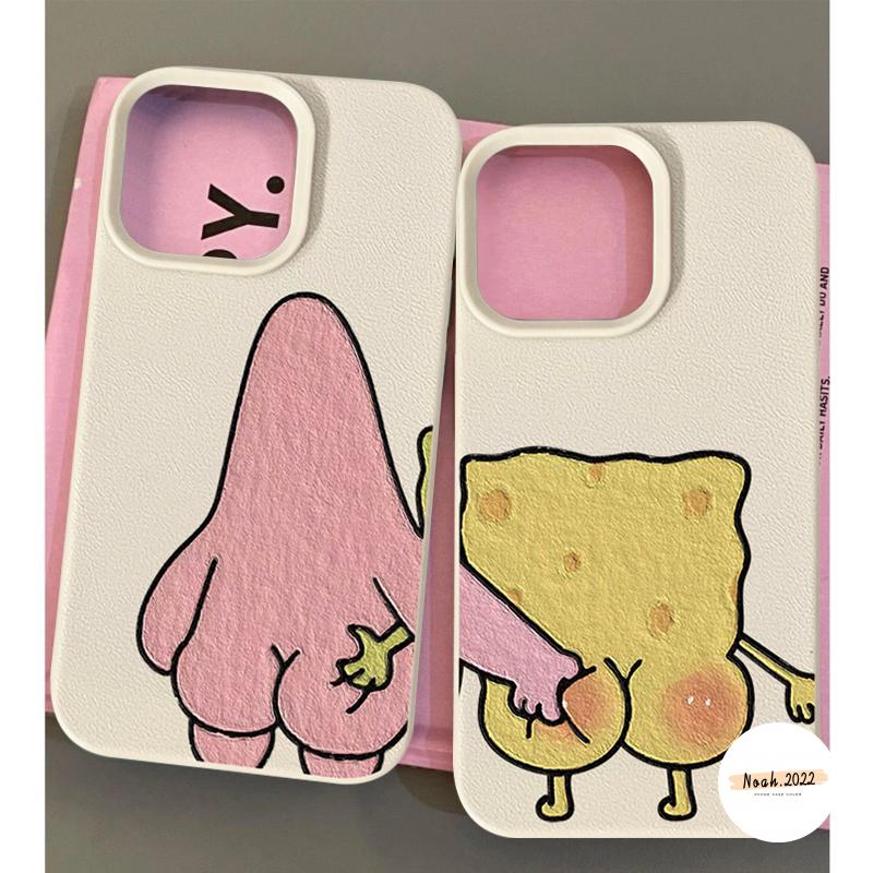 Ốp Lưng Cặp Đôi Vui Nhộn Tương Thích Cho IPhone 16 17 AIR 13 11 16 15 12 14 17 Pro Max X Xs Max Xr 15 14 17 Plus Hoạt Hình Dễ Thương SpongeBob SquarePants Patrick Star Da Mềm Tình Nhân Bao Da