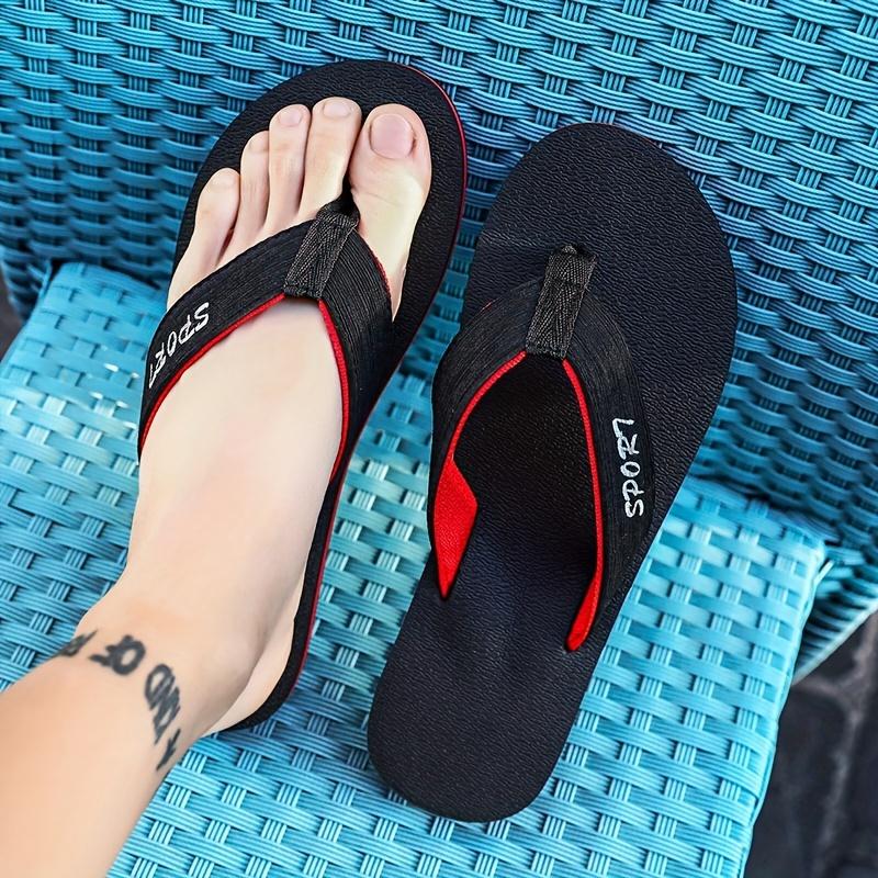 Men's Summer Flip-Flops - Breathable, Non-Slip Fashion Slides with Arch Support, Casual Beach & Outdoor Wear, Black Fabric Upper Rubber Sole 5
