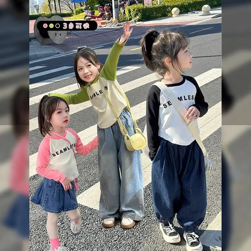 De Rong Raglan Long Sleeve T-Shirt 2024 Autumn New Color-Block Raglan Sleeve Slim Fit Base Shirt for Kids