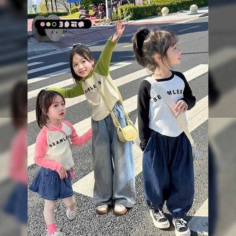 De Rong Raglan Long Sleeve T-Shirt 2024 Autumn New Color-Block Raglan Sleeve Slim Fit Base Shirt for Kids 1