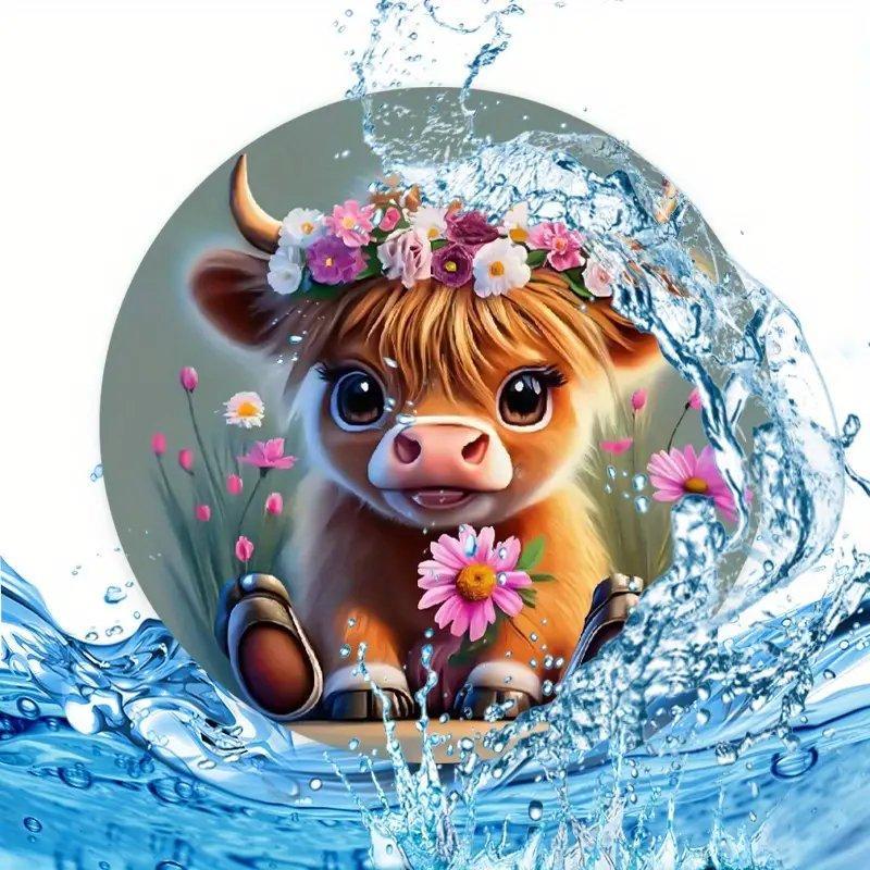 Cartoon Highland Cow Pattern Car Coaster, Round Anti-slip Car Cup Holder Pad, Car Interior Decoration Accessories for Women & Men 1