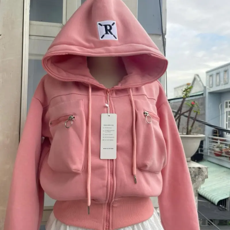 Áo khoác nỉ dệt túi hộp vải dày free size từ 40kg-60kg Nữ Women Top Jacket