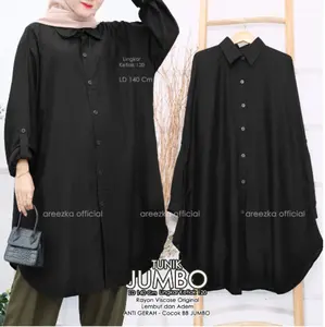 NS-GG Tunik kemeja polos jumbo LD 120 xxxl bahan katun adem Muslim Panjang Wanita Atasan Katun