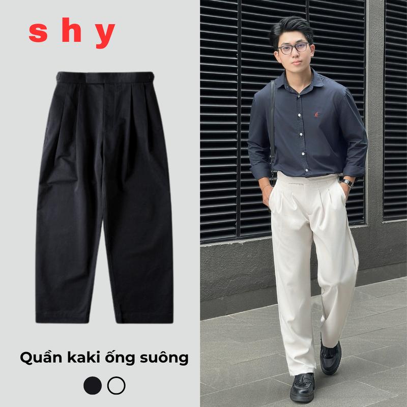 Quần Kaki Ống Rộng, Dáng Suông Có Xếp Ly, Phong Cách Minimalism Menswear, Basic Shy Shop Nam Nữ Pants Có Túi