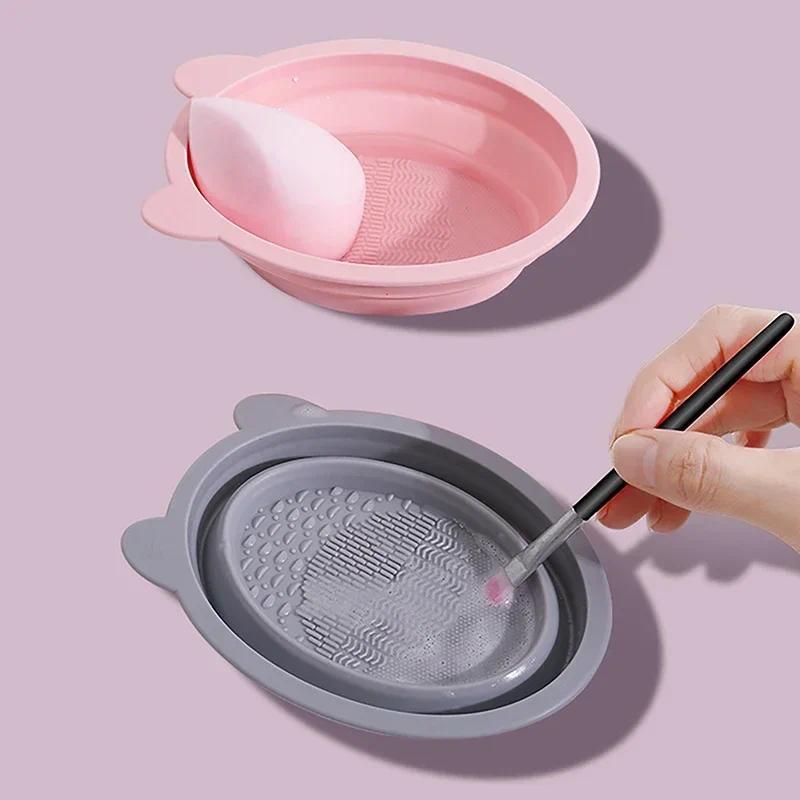 Product Introduction of New Silicone Makeup Brush Cleaner Foldable Beauty Sponge Powder Puff Cleaning Bowl Cosmetic Brush Washing Mat with Drying Rack 29