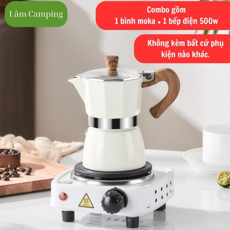 Combo bình pha cà phê moka 150ml và bếp điện 500w, phin chứa tối đa 20gr cf tùy độ mịn