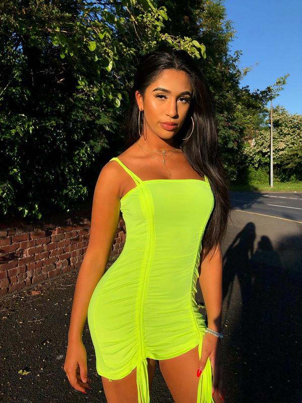 La-famous Neon Green Spaghetti Strap Dress 1