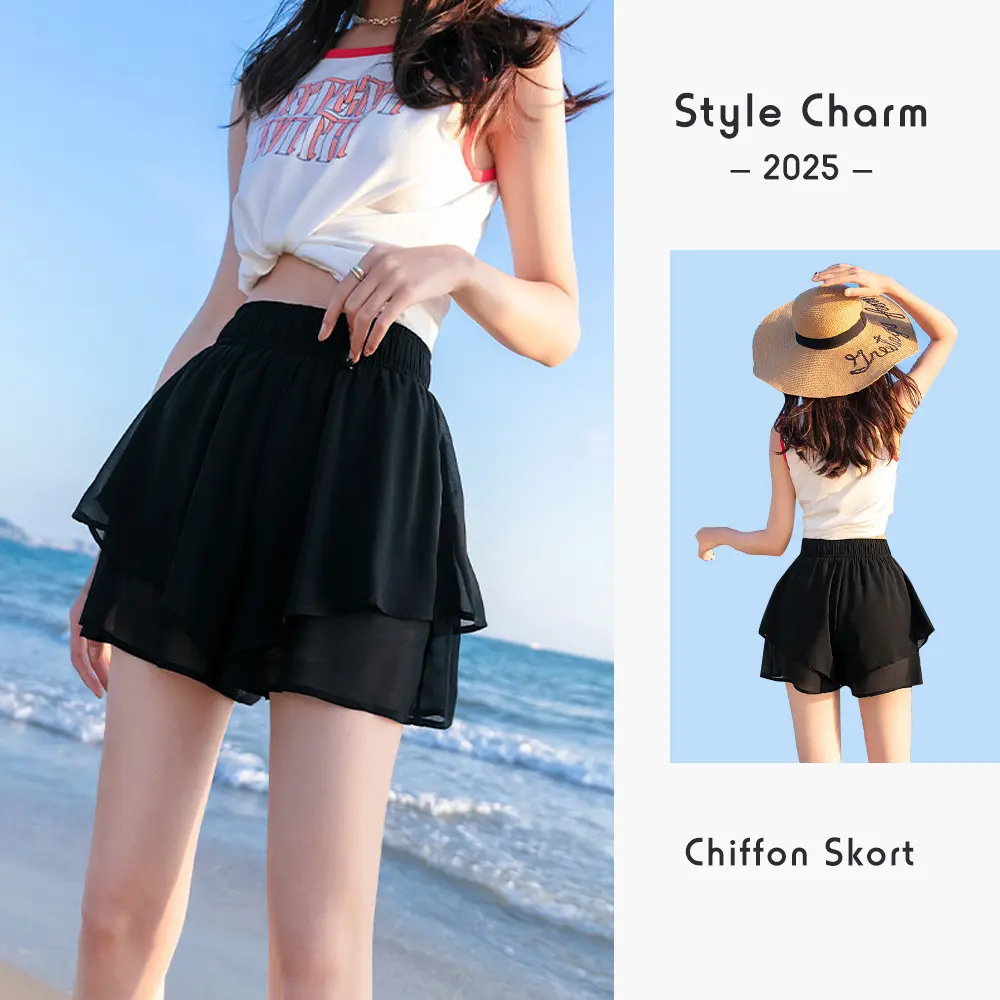 High Waist Chiffon Skort Women Ice Silk Cooling Breathable Shorts A line Wide leg Korean Style