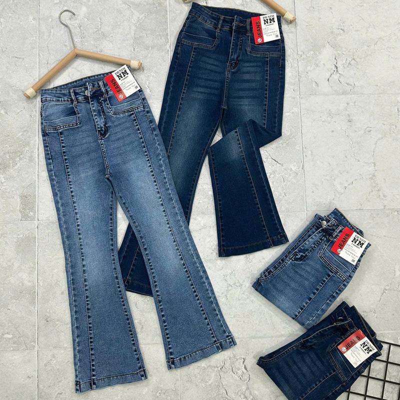 [90-92cm] Quần jean nữ ống loe NM Jeans, chất co giãn, đủ size từ 40kg đến 75kg, 2 màu, 9 tấc, 2 nút gép sườn - Pants, Women