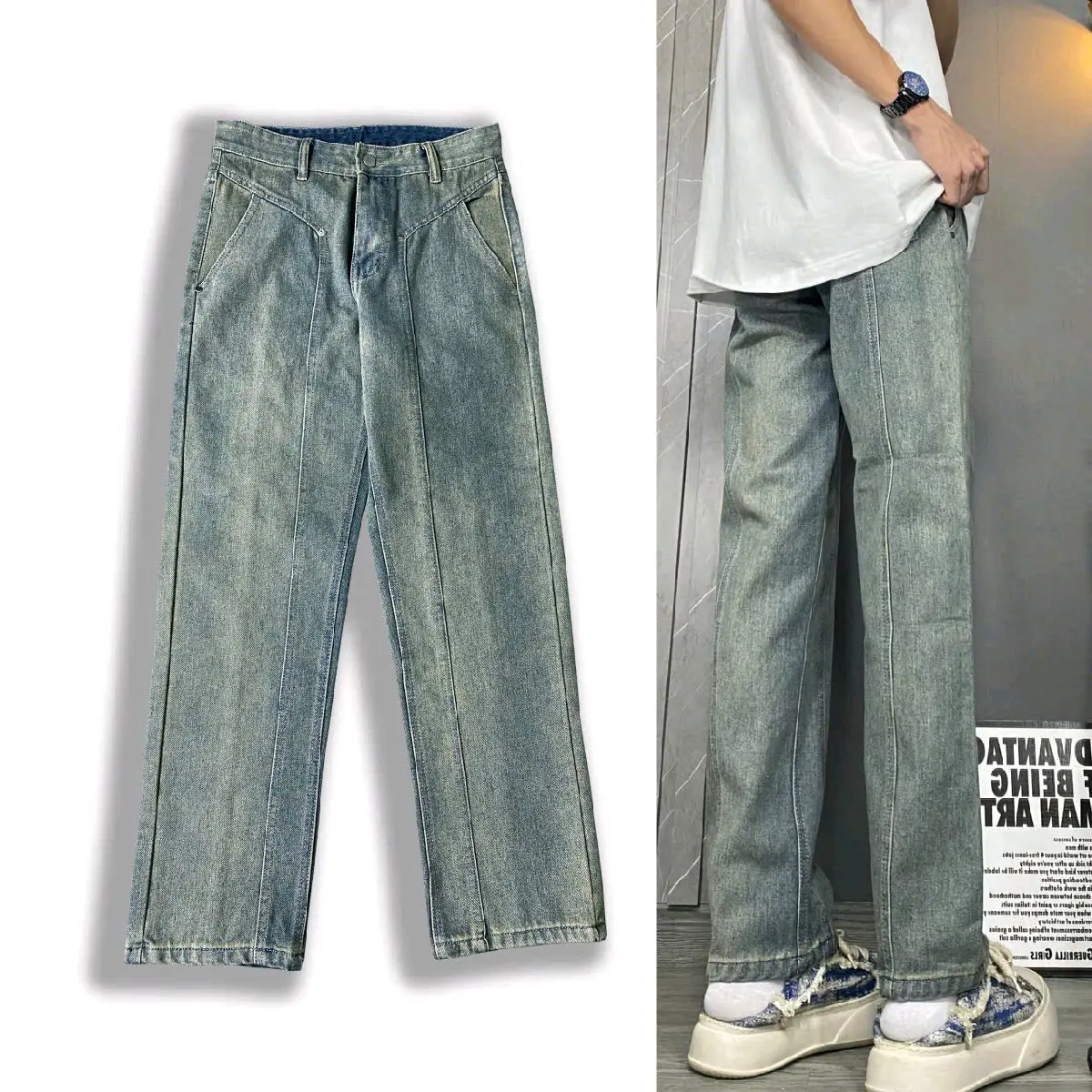 Quần jean nam. Quần Bò nam. Quần jean nam from suông ống đứng Menswear Pants quần  bò quần  vladak quần  chun Có Túi
