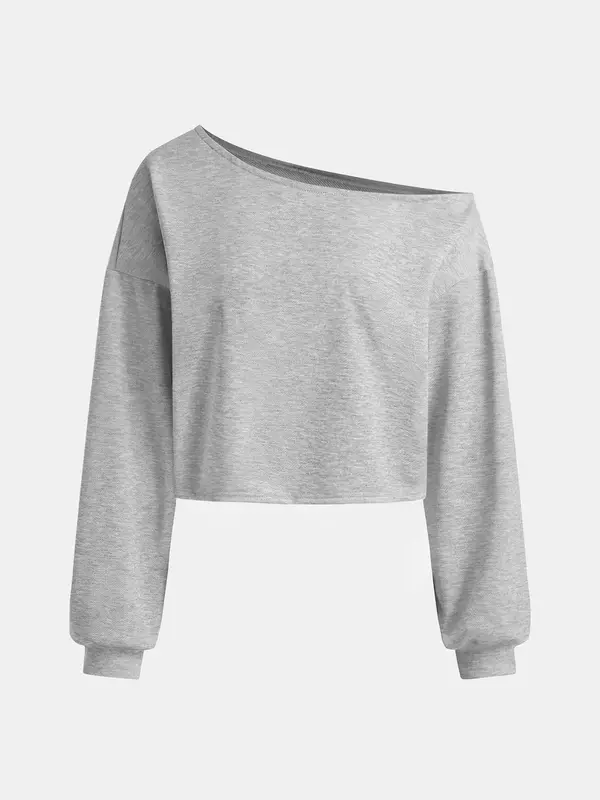 YOZY Women's Solid Asymmetrical Neck Sweatshirt & Elastic Waist Pants Two-piece Set, Casual Long Sleeve Pullover & Pocket Trousers for Fall & Winter, Women's Clothes for Daily Wear 3
