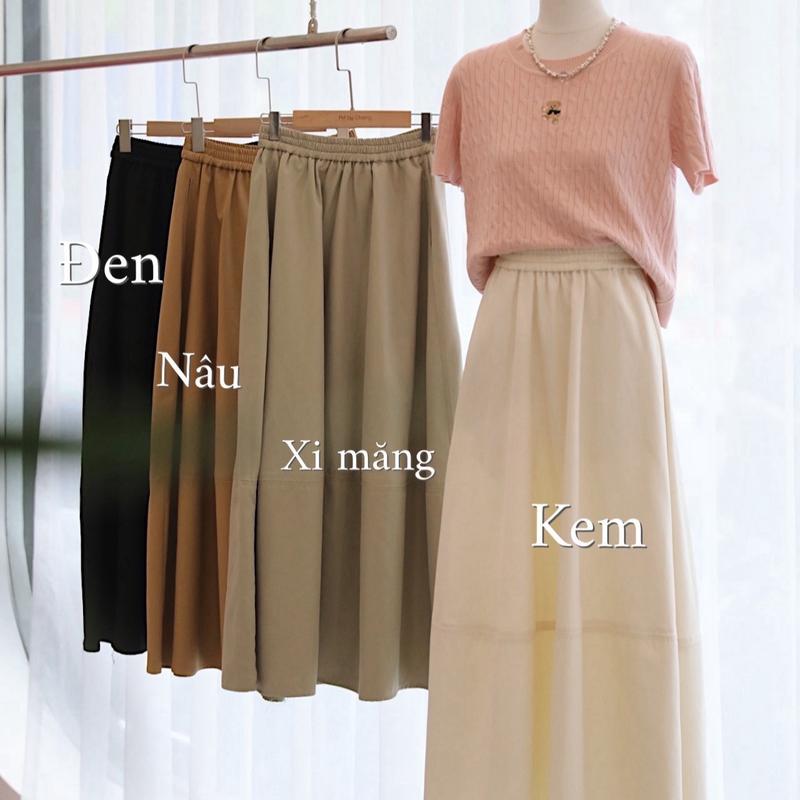 Chân váy kaki dáng dài Petbychang, chất liệu co giãn mềm mướt không nhăn, phối cùng các loại áo đều xinh