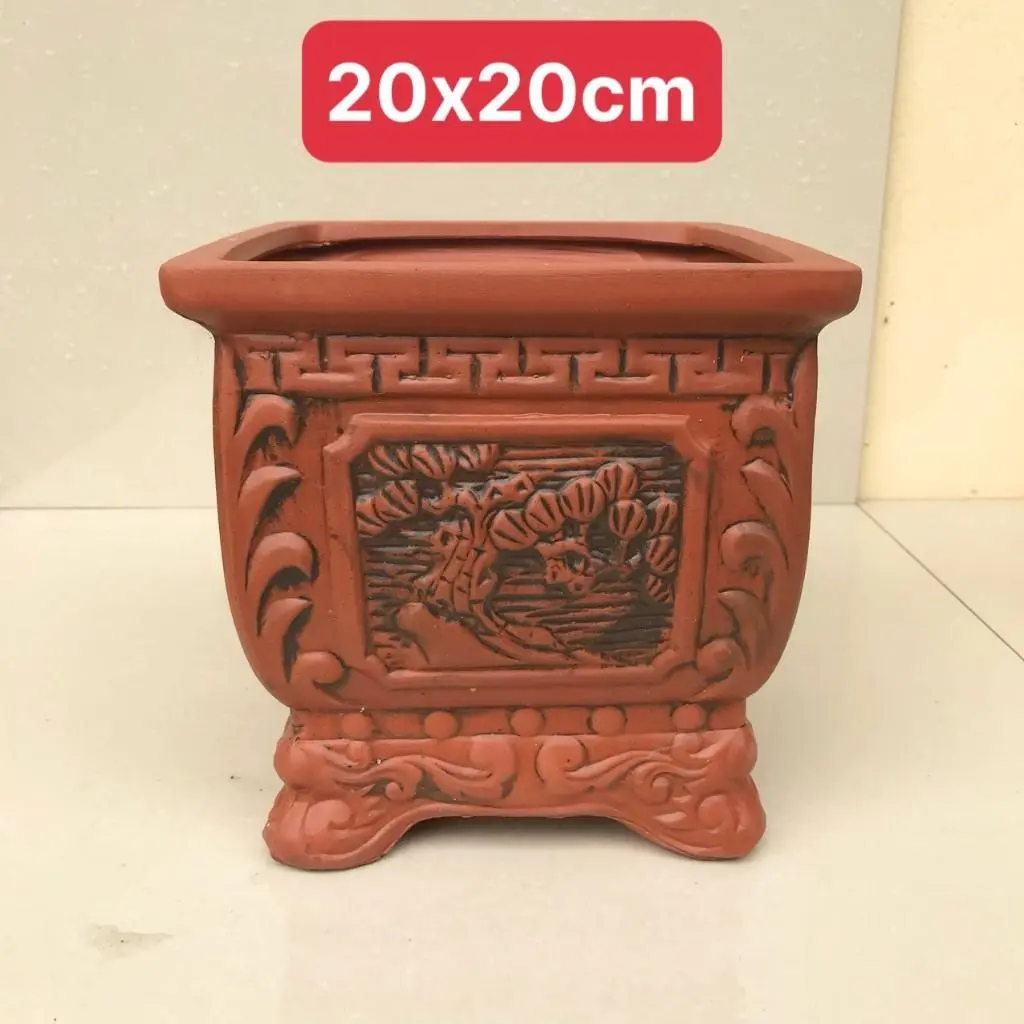GV. Chậu Vuông tứ cảnh bonsai cây cảnh màu đỏ gốm Bát tràng SP854