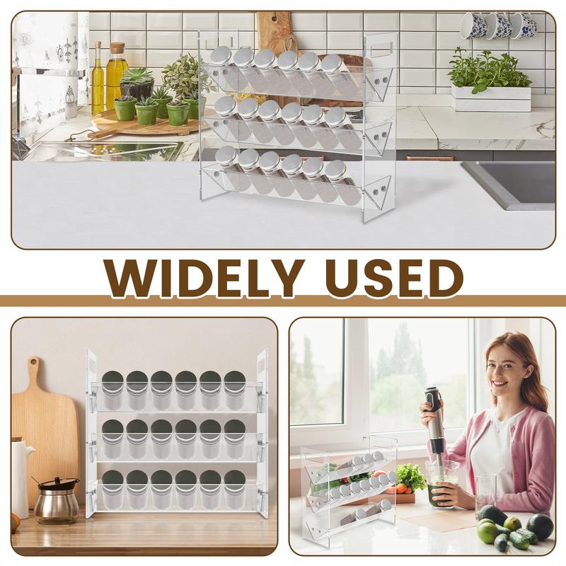 Product Introduction of 3 Tiers Spice Rack Organizer with Handles Acrylic Spice Rack Clear Spice Organizer Detachable Seasoning Rack Cabinet Seasoning Organizer for Countertop Cupboard Pantry 18198 32
