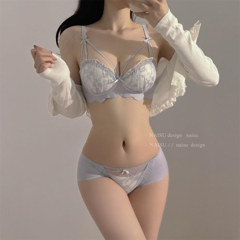 Product Introduction of Japanese Cute Style Refined and Simple Underwear Women's Small Chest Push up Extra Thick Lace Bra No Steel Ring Girl's Chest Support Bra 23