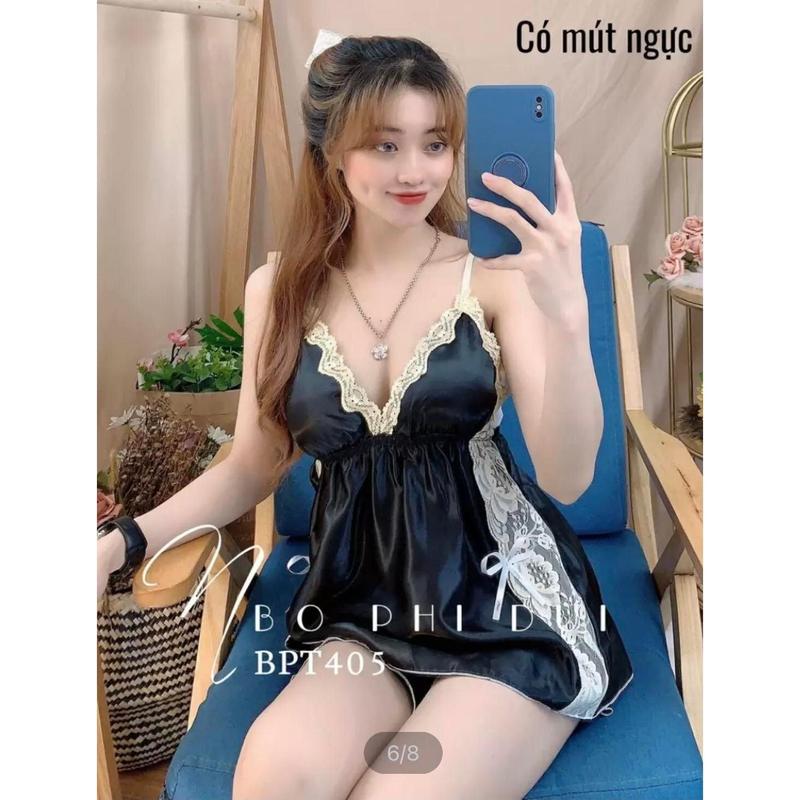 Bộ đồ ngủ 2 dây bigsize (SIZE 40-80KG)  có mút ngực chất phi mềm mịn phối ren 2 bên mã 5