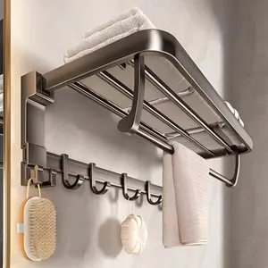 Rak Kamar Mandi Tempel Handuk Gantungan Tempat Rak Dinding Tempel Rak Handuk Serbaguna Paduan Aluminium Rak Aesthetic Serbaguna