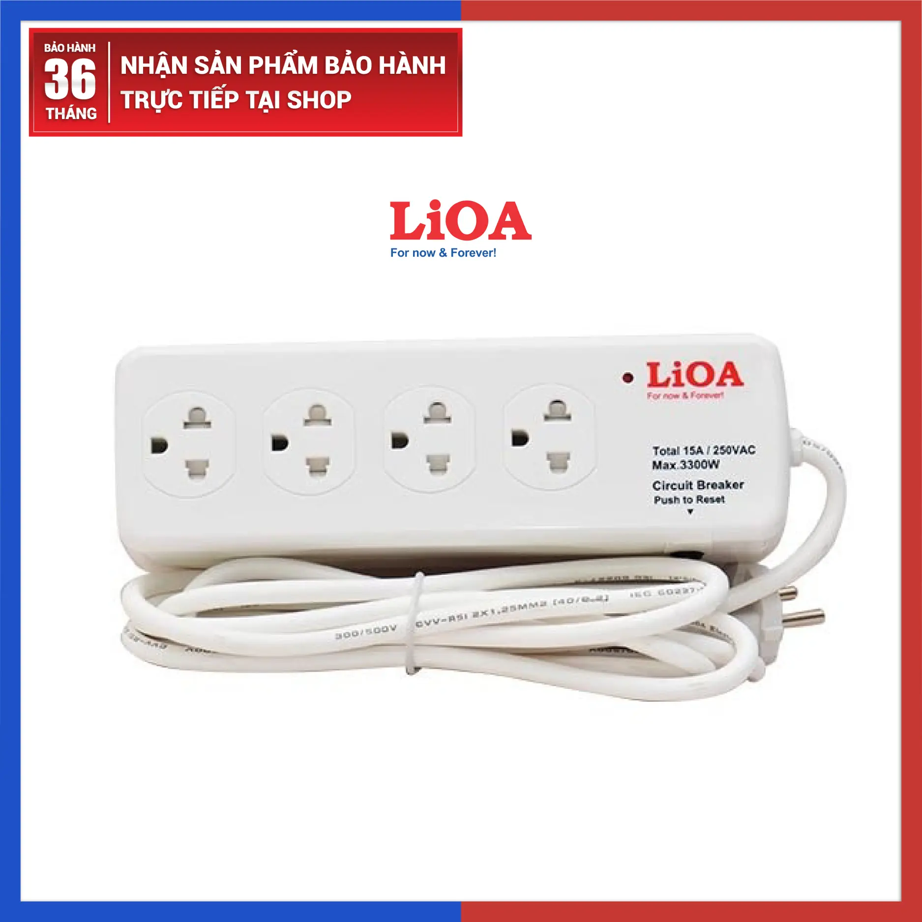 Ổ Cắm Điện LIOA Chính Hãng Ổ Điện Chịu Được Nhiệt Độ Cao Kèm Dây Điện Dài Công Suất Cao  3300W 15A 250V 4SS2.5-2N