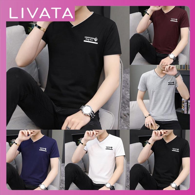 Áo thun nam tay ngắn cổ tim LIVATA dáng basic 5 màu thời trang cá tính trẻ đẹp phong cách áo phông ôm body NA580 Menswear Top