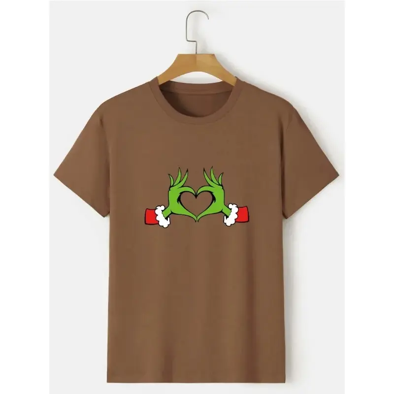 Grinch Heart Tee,Print T-Shirt for Men's Casual Crew Neck Short-Sleeve  Fashion Summer T-Shirts Tops,Regular and Oversize Cotton Fabric Menswear Knitted
