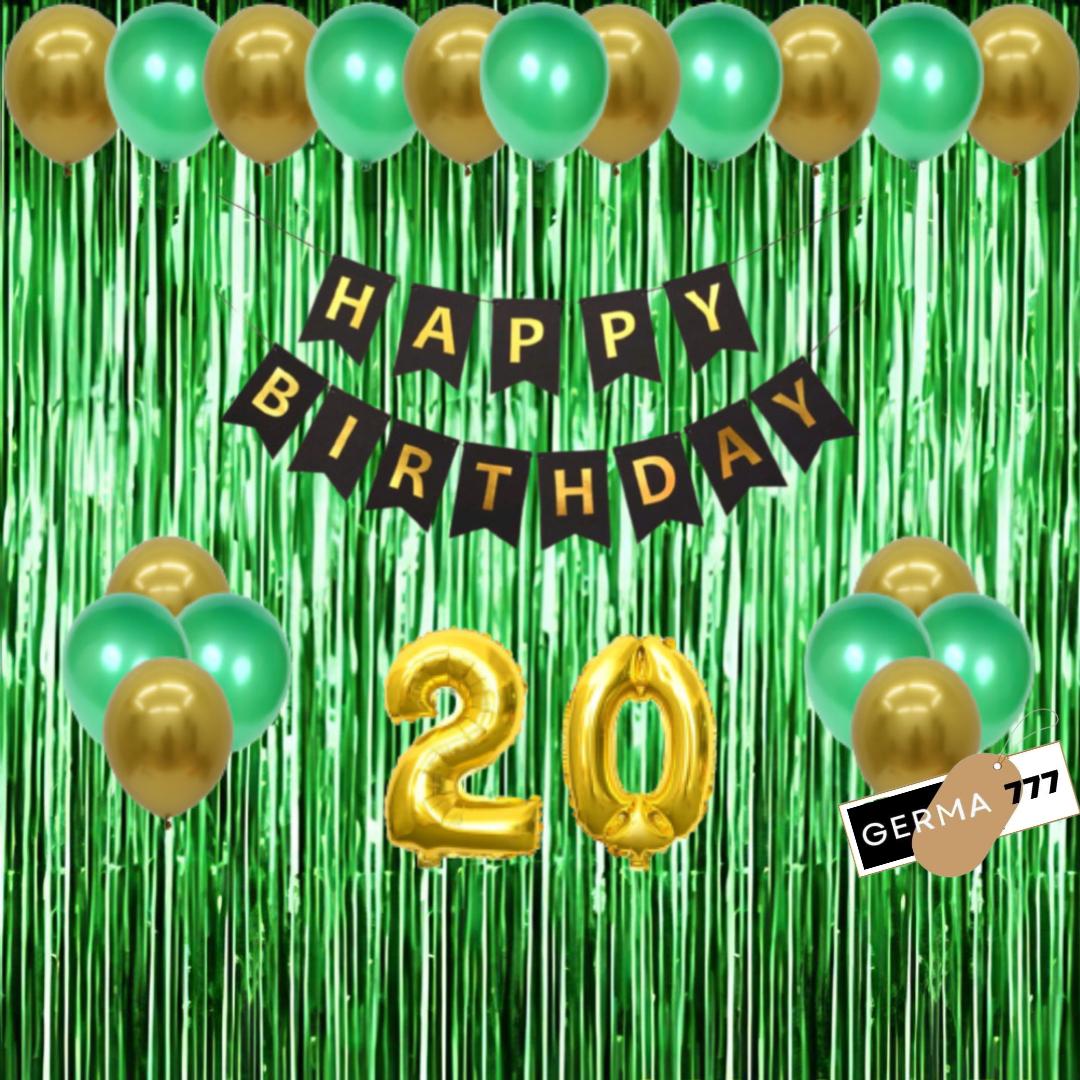 Paket Set Dekorasi Pesta Ulang Tahun Anak Cewek Cowok Balon Tirai Hijau Banner Happy Birthday