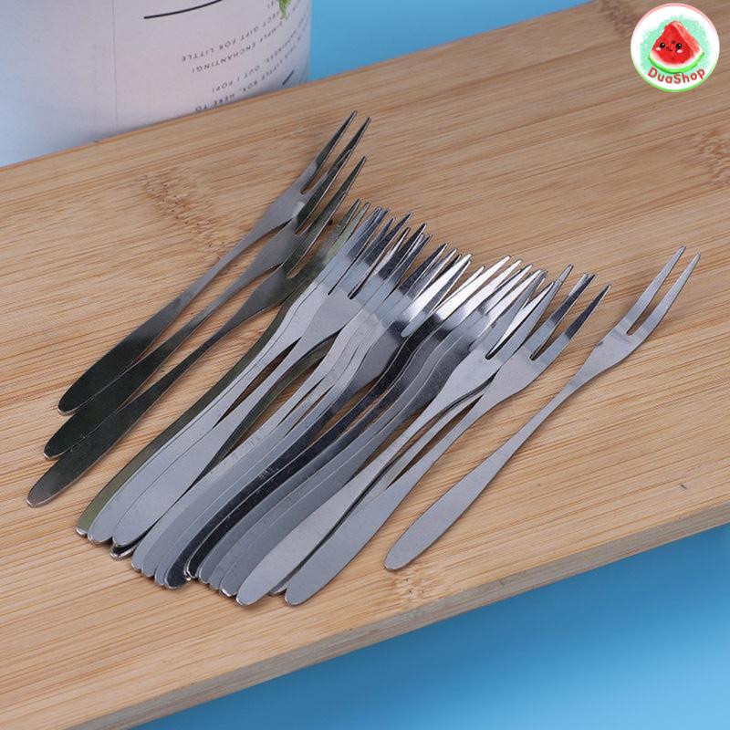 Combo 10 dĩa ăn trái cây, nĩa 2 chân xiên đồ ăn nhỏ xinh bằng thép không gỉ bền đẹp