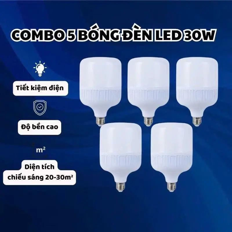 ￼Combo 5 Bóng Đèn Led 30W Demino Cao Cấp Siêu Sáng Tiết Kiệm Điện Năng Ánh Sáng Trắng Dễ Chịu