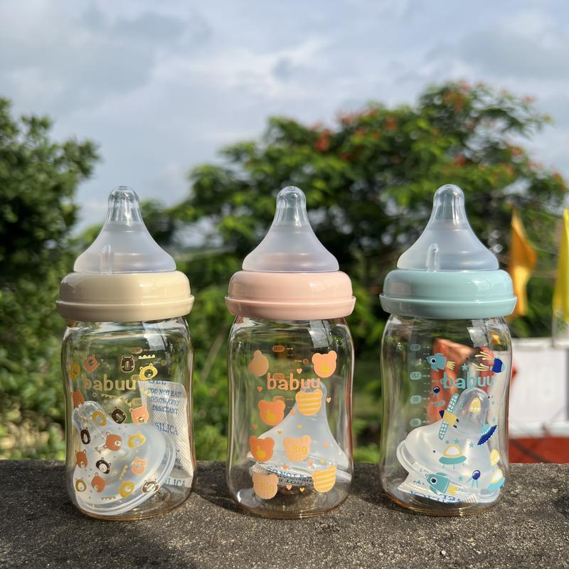 Nhận Về 3 Núm Babuu Bình Sữa Cho Bé Chất Liệu Nhựa 160ml & 240ml Họa Tiết Mới Xanh,Kem,Hồng.