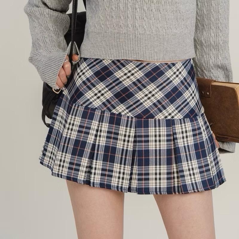 Chân váy kẻ sọc caro xếp ly nhiều màu dáng ngắn chất liệu thô trơn mềm không nhăn phong cách y2k hottrend