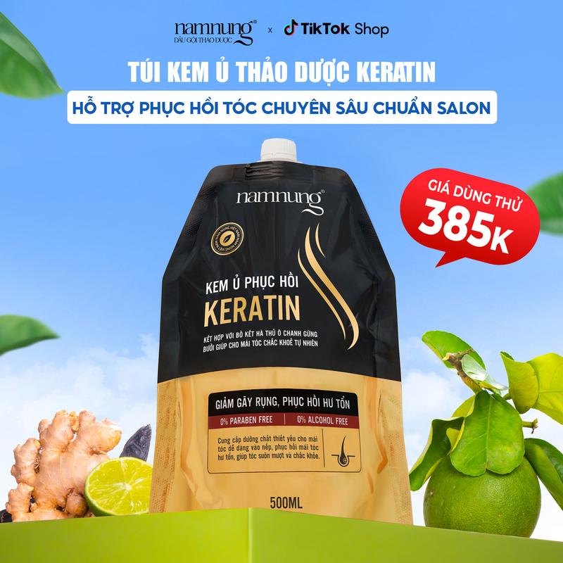 [Rẻ vô địch][GIÁ DÙNG THỬ 385K] Kem ủ thảo dược Namnung, Kem Ủ hỗ trợ phục hồi tóc chuyên sâu chuẩn salon dạng túi 500ml chiết suất thiên nhiên Bồ kết hà thủ ô x5 keratin Chăm sóc tóc, Dưỡng tóc nữ