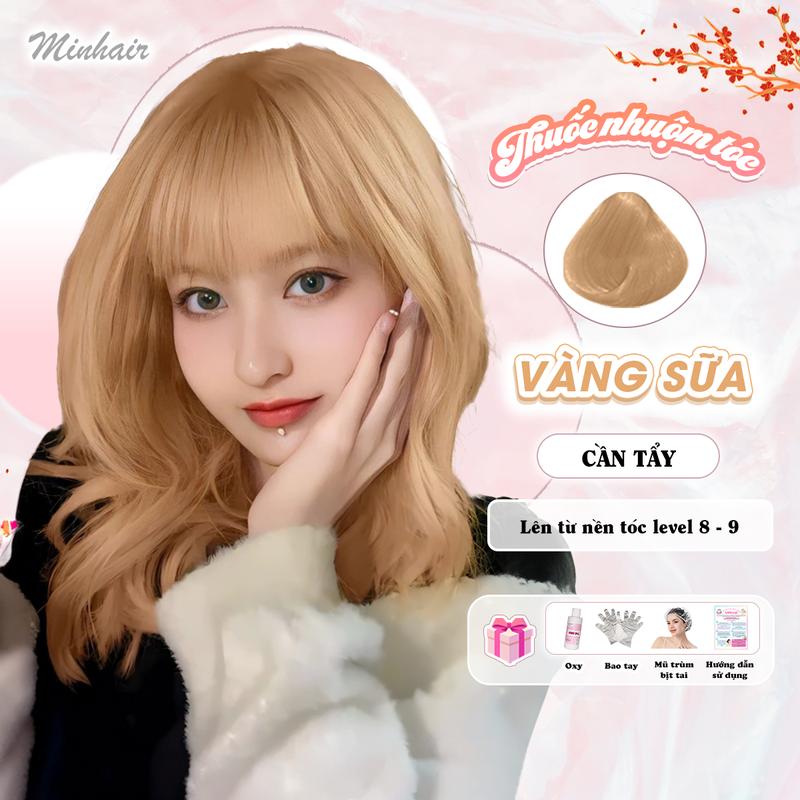  Thuốc Nhuộm Tóc Vàng Sữa cần tẩy tóc tặng kèm oxi trợ dưỡng và bao tay Minhair Đổi Màu Tóc Nam Nữ 