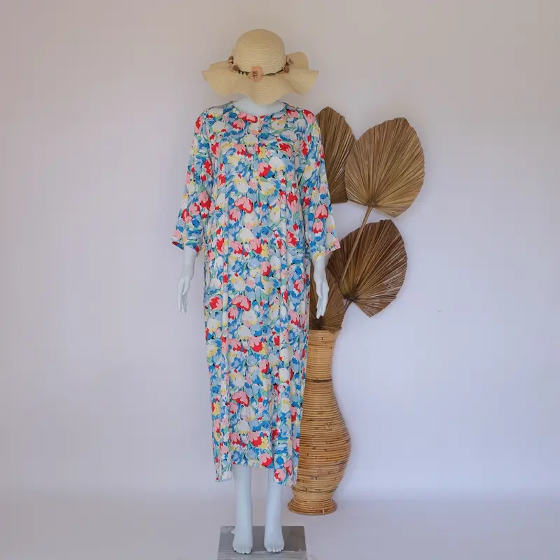 Daster Panjang Lengan 3/4 Panjang SemataKaki Motif Cantik Viral Kekinian Bumil Busui Wanita Katun Rayon Zipper 0