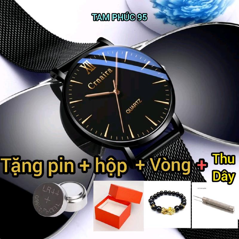 Đồng hồ Nam CRNAIRA mặt tròng tặng kèm hộp đựng xịn , dụng cụ chỉnh dây , pin sơ cu , Vòng tay tùy hưu Wach đeo tay